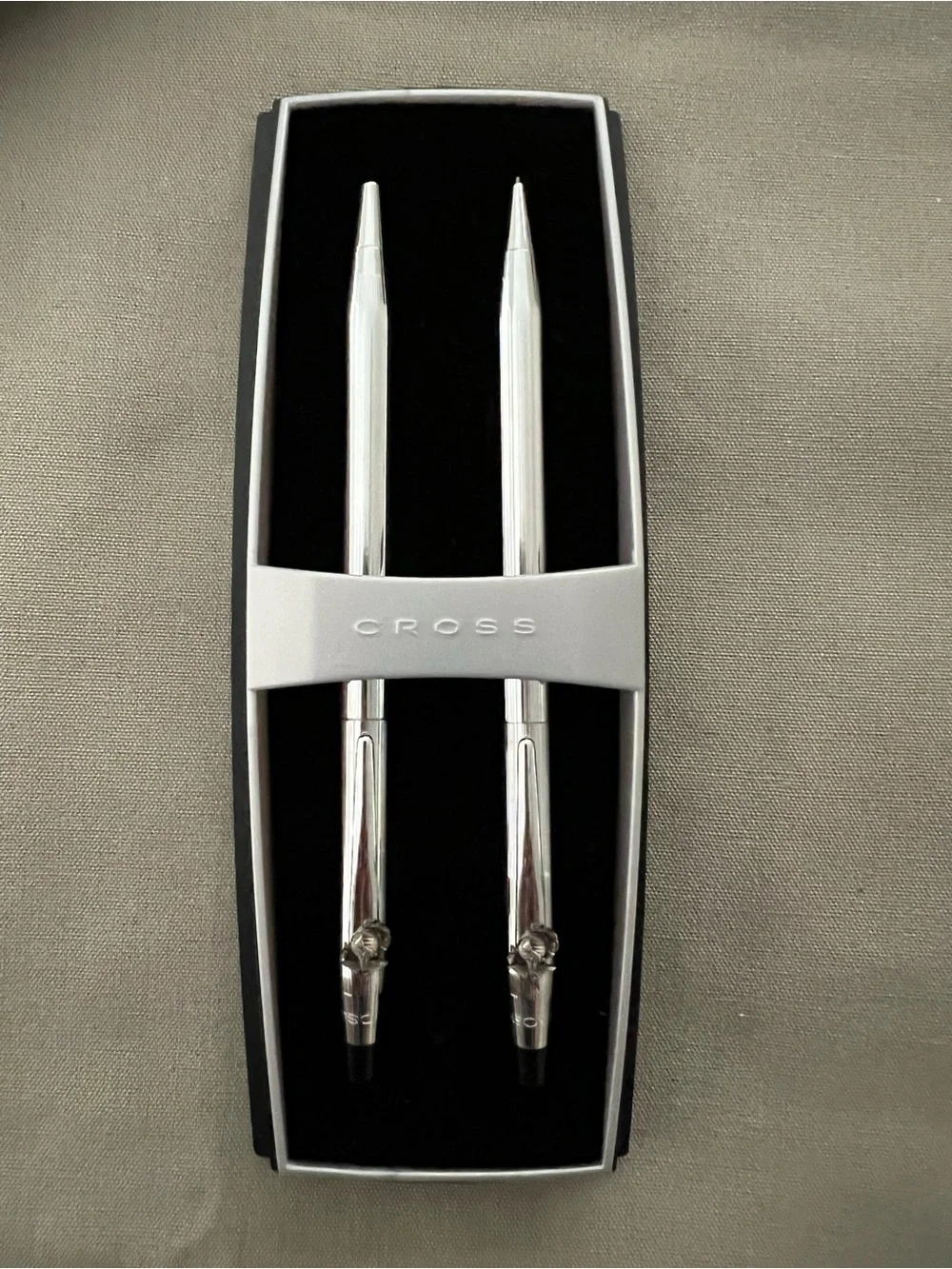 Cross Classic Century Lustrous Chrome Ballpoint Pen and Pencil Set - USMC emblem